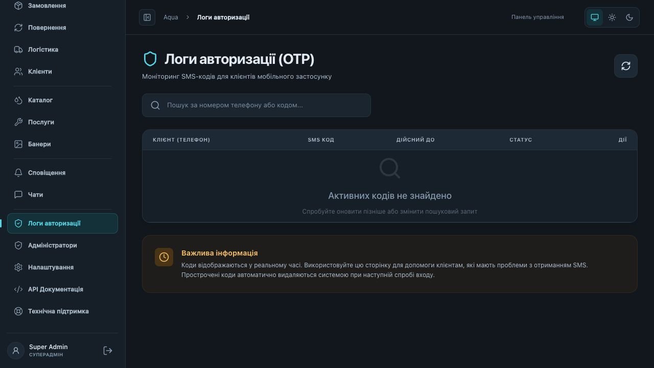 Логи авторизації · без активних SMS-кодів